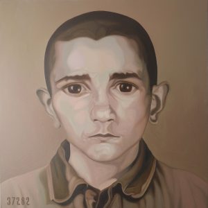 1. Józef Kocik 80x80cm. olej, płótno 2023 Ofiary Wojny. Zrealizowano w ramach stypendium Ministra Kultury i Dziedzictwa Narodowego