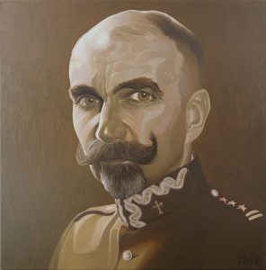 7. Ks. Ryszard Paszko 80x80cm. olej, płótno 2023 Ofiary Wojny. Zrealizowano w ramach stypendium Ministra Kultury i Dziedzictwa Narodowego