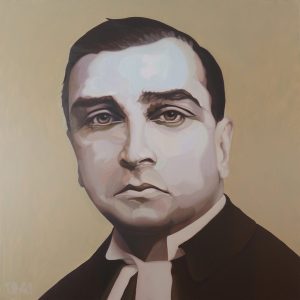 Ks. Jerzy Kahane 80x80cm. 2023 Ofiary Wojny. Zrealizowano w ramach stypendium Ministra Kultury i Dziedzictwa Narodowego
